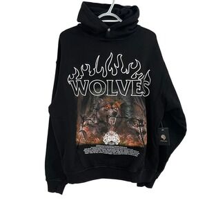 NWT Mens Medium Darc Sport Wolves Club Cerberus V2 Vintage Pierce Hoodie Black‎